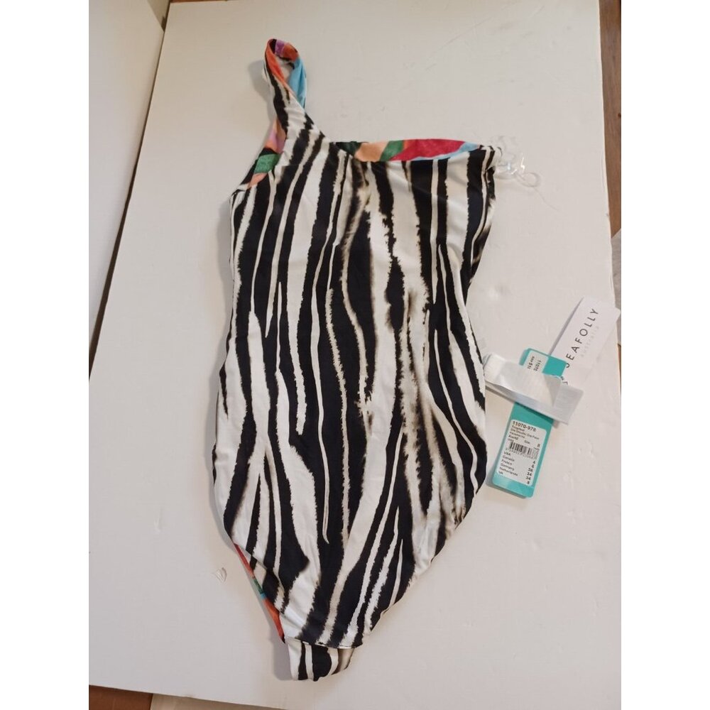 Sea Folly NWT One Shoulder Reversible One Piece Aquamarine Swimsuit Size 4 - Picture 5 of 6